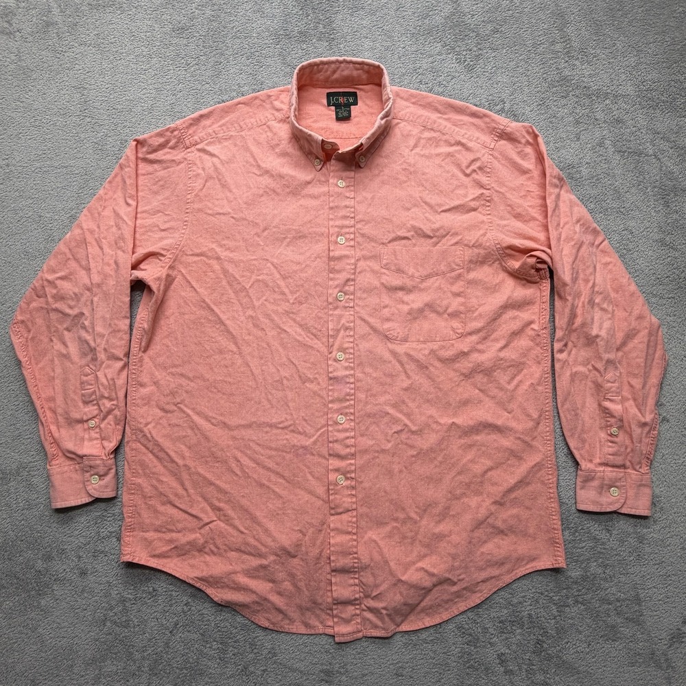 J.Crew Shirt Men Large Salmon Pink Button Down Oarsman Oxford Long Sleeve Cotton